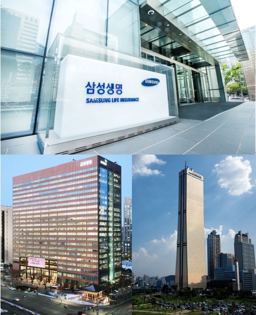 보유 부동산 자산을 매각해 리츠 상장을 준비중인 생보사 빅3. 윗쪽부터 시계방향으로 삼성생명, 한화생명, 교보생명(제공=각사)