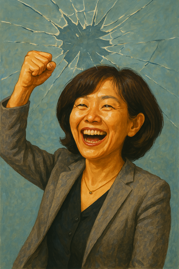                     김혜원 신임 본부장이 유리천장을 깨는 모습을 생성형AI 이미지로 재구성한 모습.