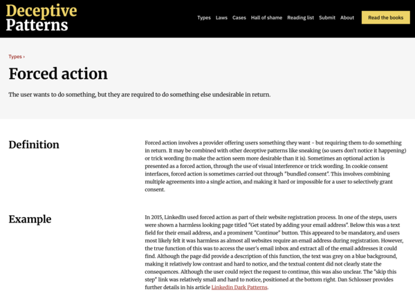 Deceptive Patterns 화면 캡처.