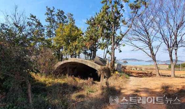 전라남도 무안군 현경면에 남아 있는 일제강점기 비행장 격납고 유적의 모습. 전남도