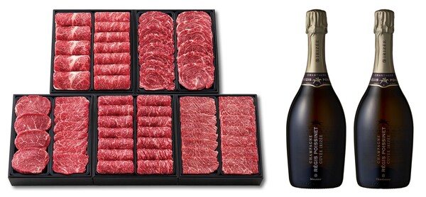 (왼쪽부터) 9+ 갤러리아 한우 세트 1호, 레지스 포아시네 세트. 갤러리아 제공