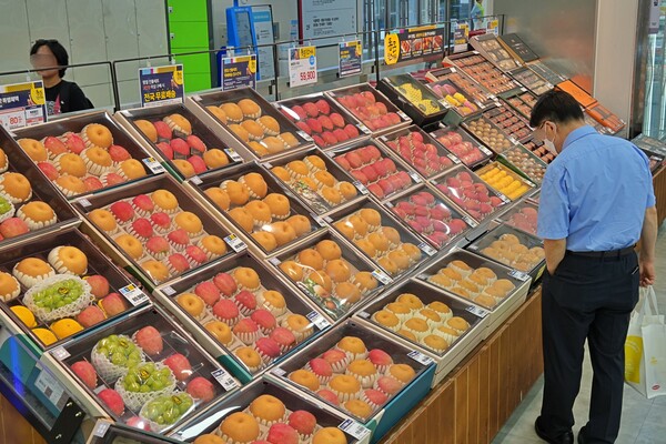 사진은 지난 2024년 추석 당시 서울시 중구에 위치한 롯데마트 제타플렉스 서울역점 과일 선물세트 매대에서 상품을 살펴보는 고객 모습. 롯데마트 제공