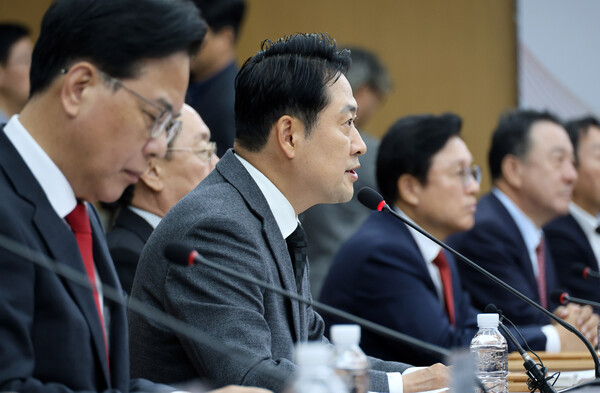 국민의힘 장동혁 대표가 5일 오전 대전시청에서 열린 충청권 지역민생 예산정책협의회에서 발언하고 있다. 연합뉴스. 