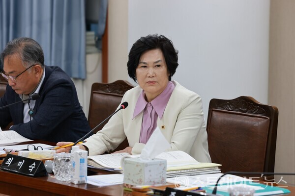 최미숙 의원(더불어민주당, 신안2)이 지난 6일 열린 관광체육국 행정사무감사에서 전남의 관광특구 운영 실태를 질의하고 있다. 전남도의회